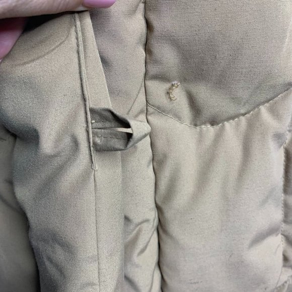 Vintage 80s Snowbird Goose Down Coat XS Tan Quilted Puffer High Collar Button Zi - Picture 9 of 10